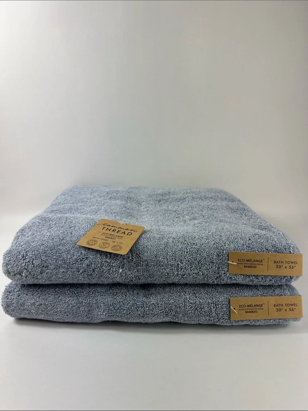 Common Thread Eco-Melange Bamboo Bath Towels Blue Soft Cotton Set of 2 NEW